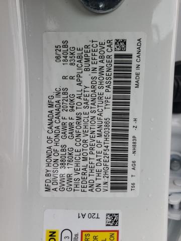 2HGFE2F54TH503865 - 2026 HONDA CIVIC SPORT 白色 照片 12