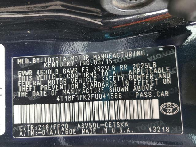 4T1BF1FK2FU041586 - 2015 TOYOTA CAMRY LE Қара фото 12