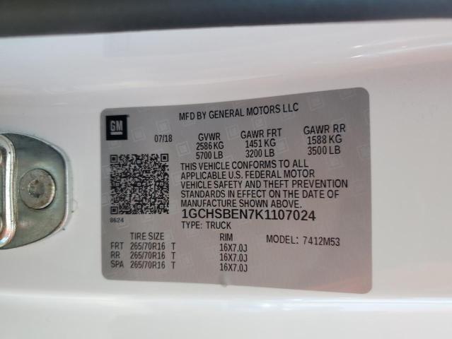 1GCHSBEN7K1107024 - 2019 CHEVROLET COLORADO WHITE photo 12