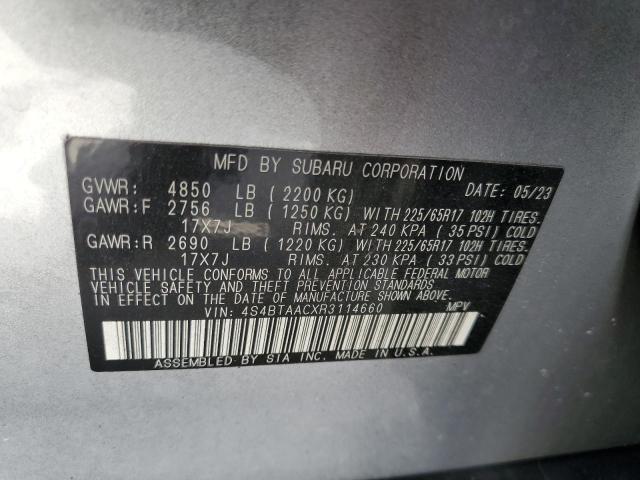 4S4BTAACXR3114660 - 2024 SUBARU OUTBACK SILVER photo 13