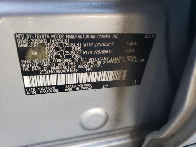 2T3ZFREV8GW281646 - 2016 TOYOTA RAV4 LE SILVER photo 14