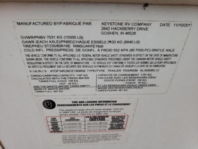 4YDF34528CE780658 - 2012 ALPI 5TH WHEEL WHITE photo 10