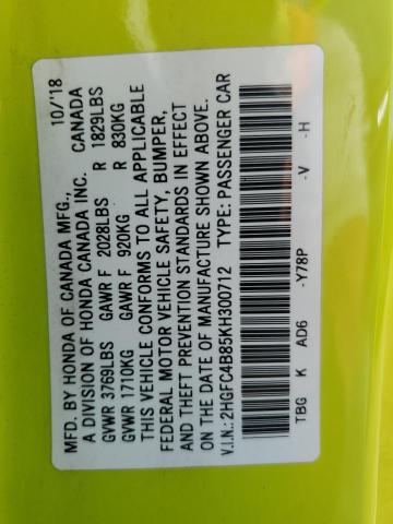 2HGFC4B85KH300712 - 2019 HONDA CIVIC SPORT Vert photo 13