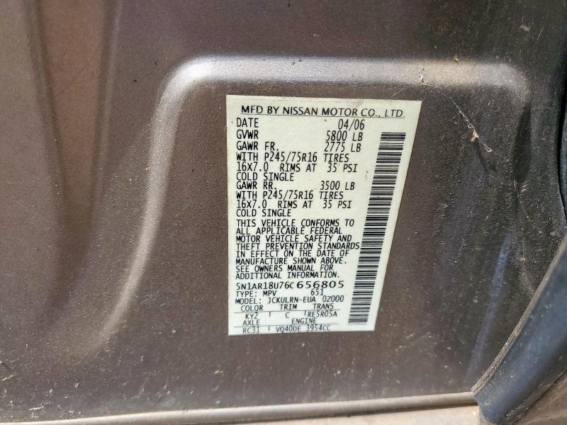 5N1AR18U76C656805 - 2006 NISSAN PATHFINDER LE GRAY photo 13