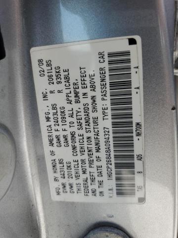1HGCP26848A094327 - 2008 HONDA ACCORD EXL 银色 照片 12