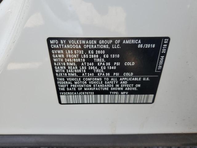 1V2CR2CA1JC570722 - 2018 VOLKSWAGEN ATLAS SE 白色 照片 13