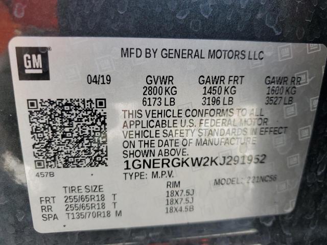 1GNERGKW2KJ291952 - 2019 CHEVROLET TRAVERSE LT გრაფიტი ფოტო 13