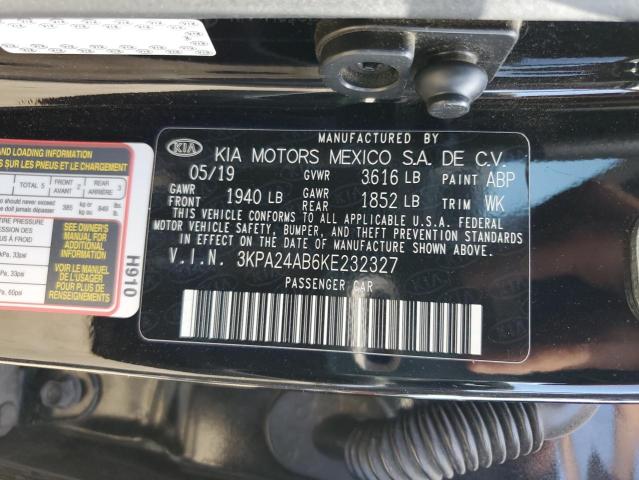 3KPA24AB6KE232327 - 2019 KIA RIO S BLACK photo 12