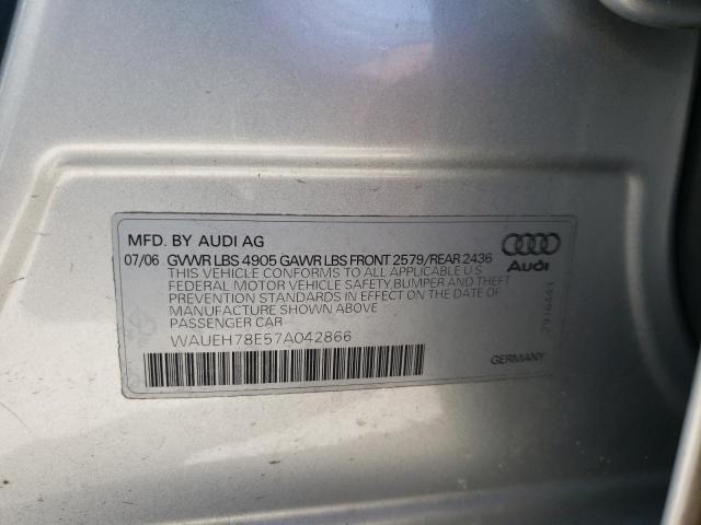 WAUEH78E57A042866 - 2007 AUDI A4 S-LINE 3.2 QUATTRO SILVER photo 13