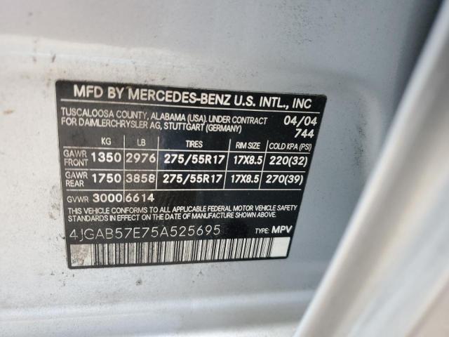 4JGAB57E75A525695 - 2005 MERCEDES-BENZ ML 350 SILVER photo 13