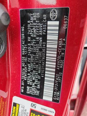 4T1C31AK7NU036340 - 2022 TOYOTA CAMRY LE RED photo 12