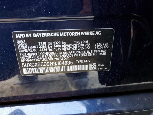 5UXCX6C09N9J04835 - 2022 BMW X7 M50I BLUE photo 14