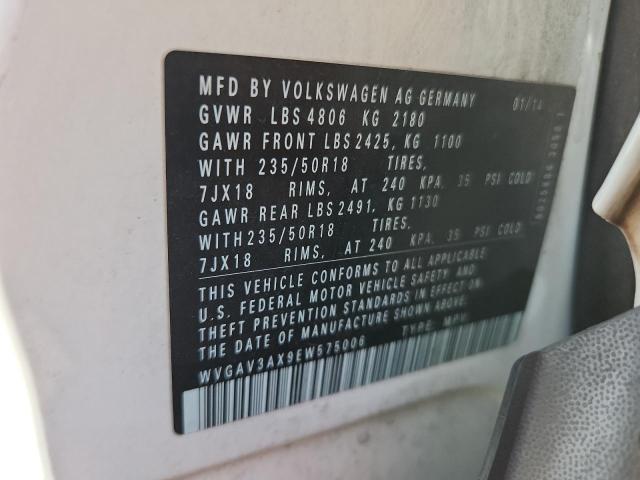 WVGAV3AX9EW575006 - 2014 VOLKSWAGEN TIGUAN S WHITE photo 13