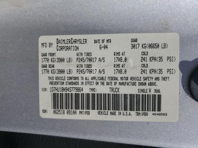 1D7HU18N94S779864 - 2004 DODGE RAM 1500 ST SILVER photo 12