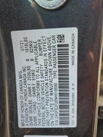 2HGFE2F26NH518599 - 2022 HONDA CIVIC LX 灰色 照片 12