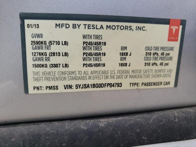 5YJSA1BG0DFP04793 - 2013 TESLA MODEL S SILVER photo 12
