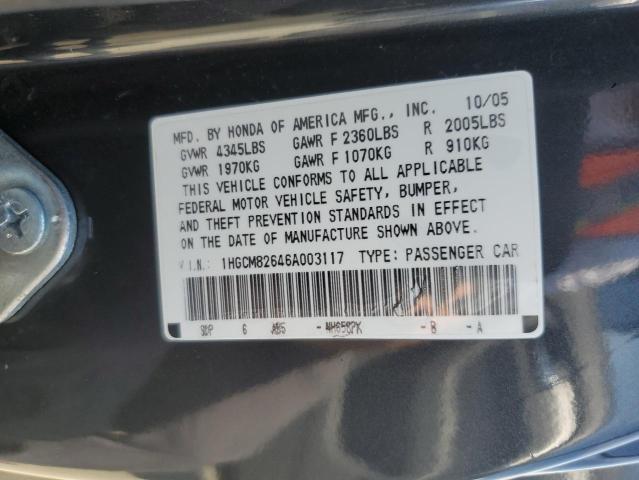 1HGCM82646A003117 - 2006 HONDA ACCORD EX أزرق صورة 12