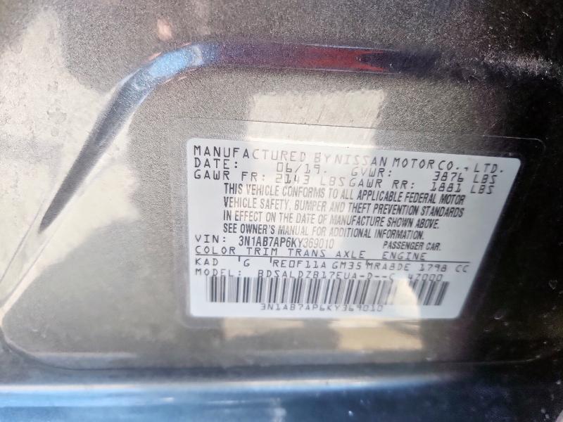 3N1AB7AP6KY369010 - 2019 NISSAN SENTRA S GRAY photo 13