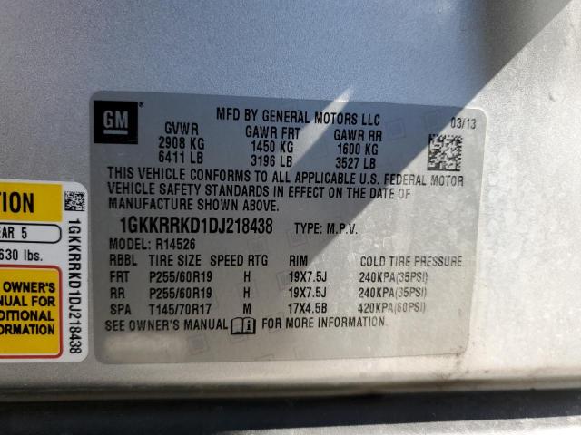 1GKKRRKD1DJ218438 - 2013 GMC ACADIA SLT-1 SILVER photo 13