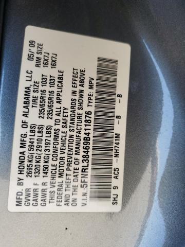 5FNRL38469B411876 - 2009 HONDA ODYSSEY EX Szary zdjęcie 13