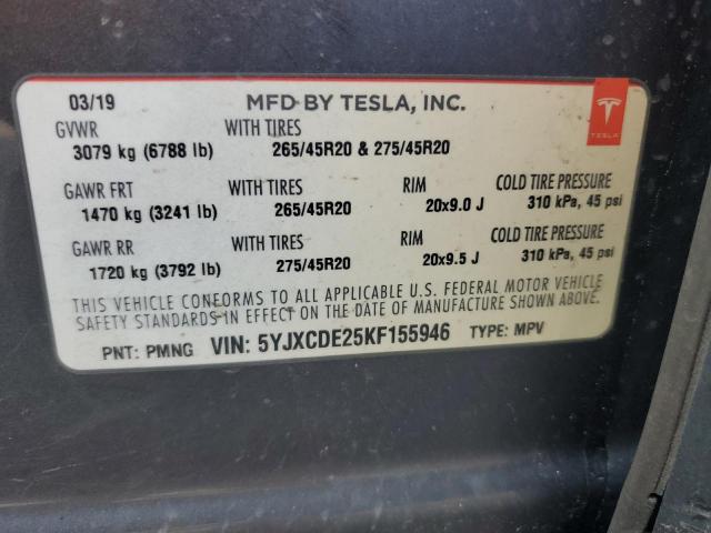 5YJXCDE25KF155946 - 2019 TESLA MODEL X CHARCOAL photo 13