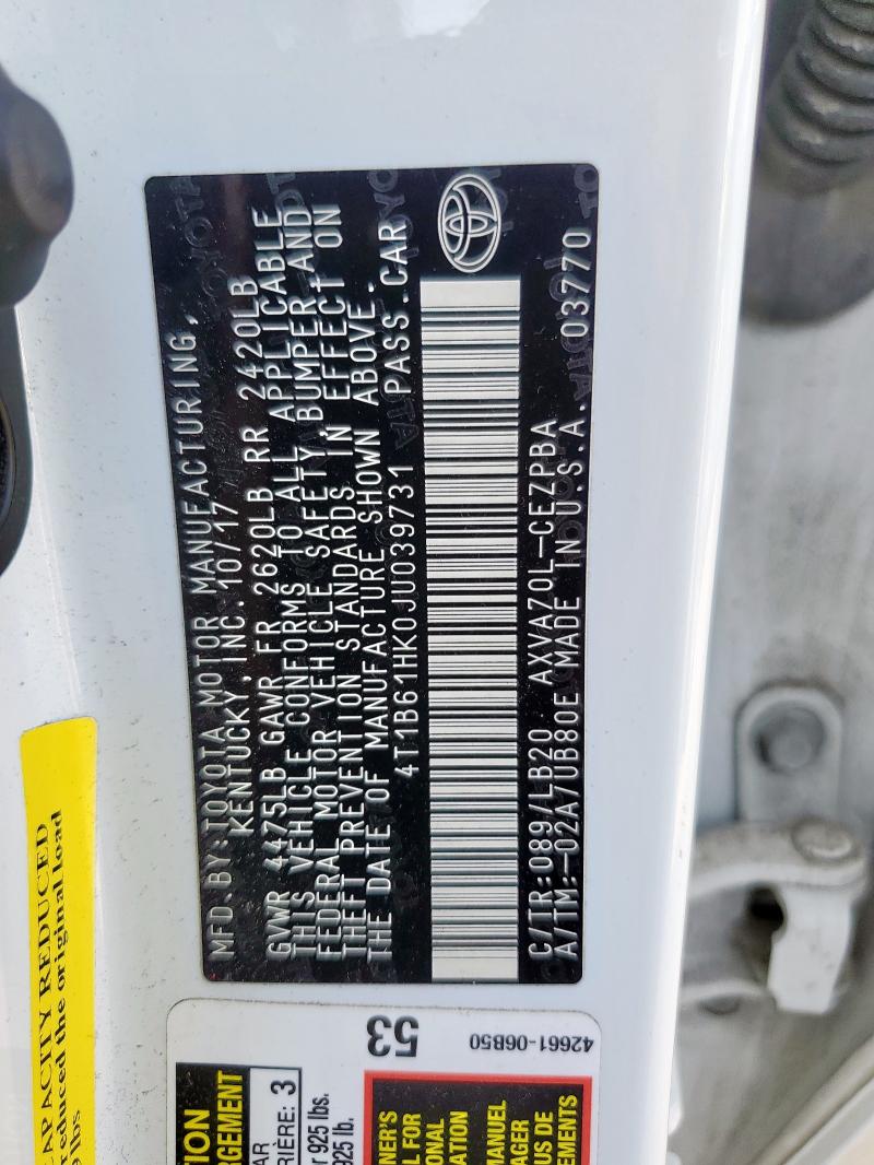 4T1B61HK0JU039731 - 2018 TOYOTA CAMRY XSE თეთრი ფოტო 12