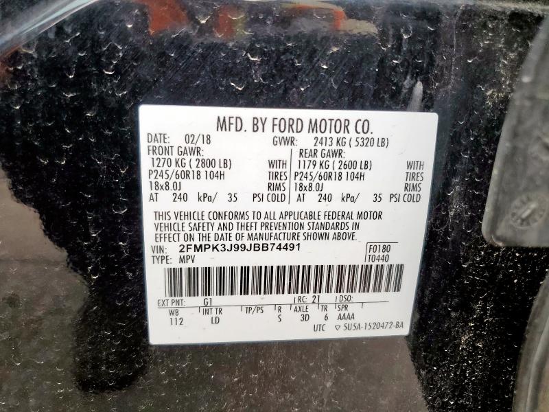 2FMPK3J99JBB74491 - 2018 FORD EDGE SEL 黑色 照片 13