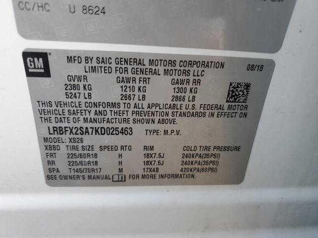 LRBFX2SA7KD025463 - 2019 BUICK ENVISION ESSENCE WHITE photo 13