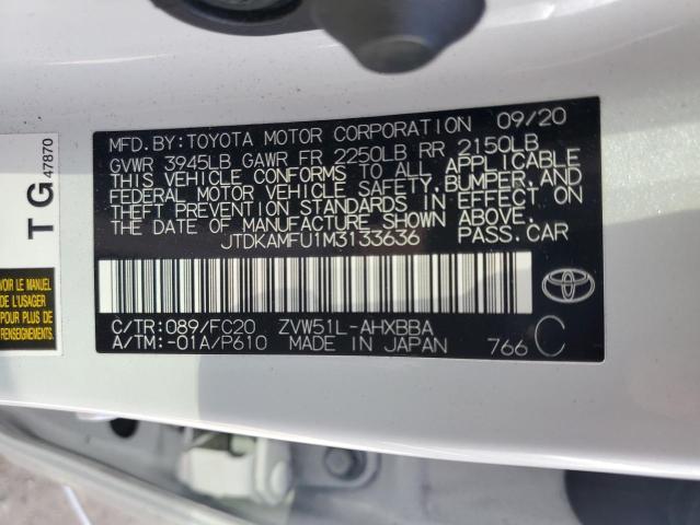 JTDKAMFU1M3133636 - 2021 TOYOTA PRIUS SPECIAL EDITION WHITE photo 12