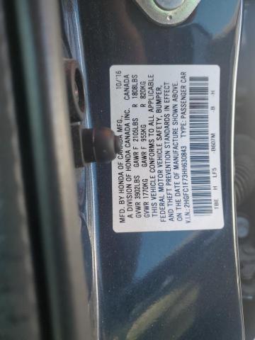 2HGFC1F73HH630843 - 2017 HONDA CIVIC EXL BLUE photo 12