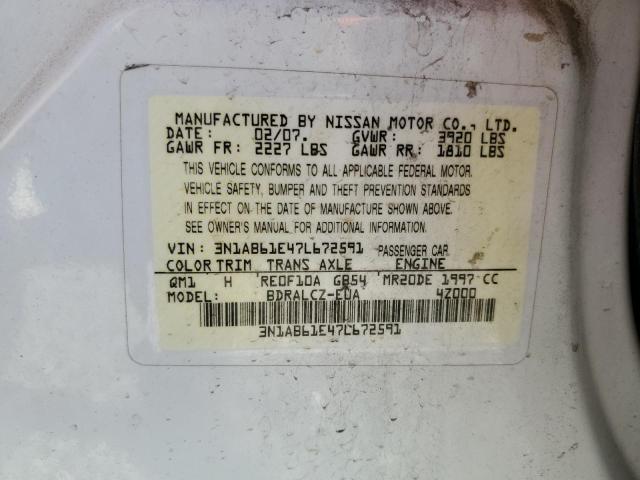 3N1AB61E47L672591 - 2007 NISSAN SENTRA 2.0 WHITE photo 12