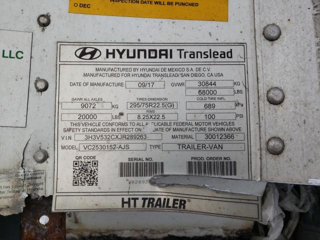 3H3V532CXJR289263 - 2018 HYUNDAI DRY VAN WHITE photo 10