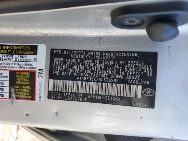 4T1BF3EK7BU636263 - 2011 TOYT CAMRY BASE SILVER photo 12
