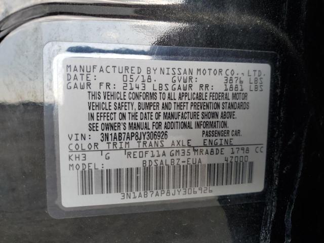 3N1AB7AP8JY306926 - 2018 NISSAN SENTRA S BLACK photo 13