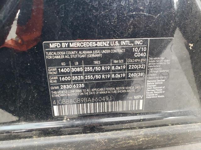 4JGBB8GB9BA660491 - 2011 MERZ ML 350 4MATIC Negro foto 12