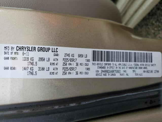 2A4RR8DG4BR759921 - 2011 CHRYSLER TOWN & COU TOURING L BEIGE photo 13