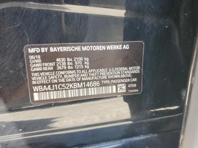 WBA4J1C52KBM14686 - 2019 BMW 430I GRAN COUPE BLACK photo 12