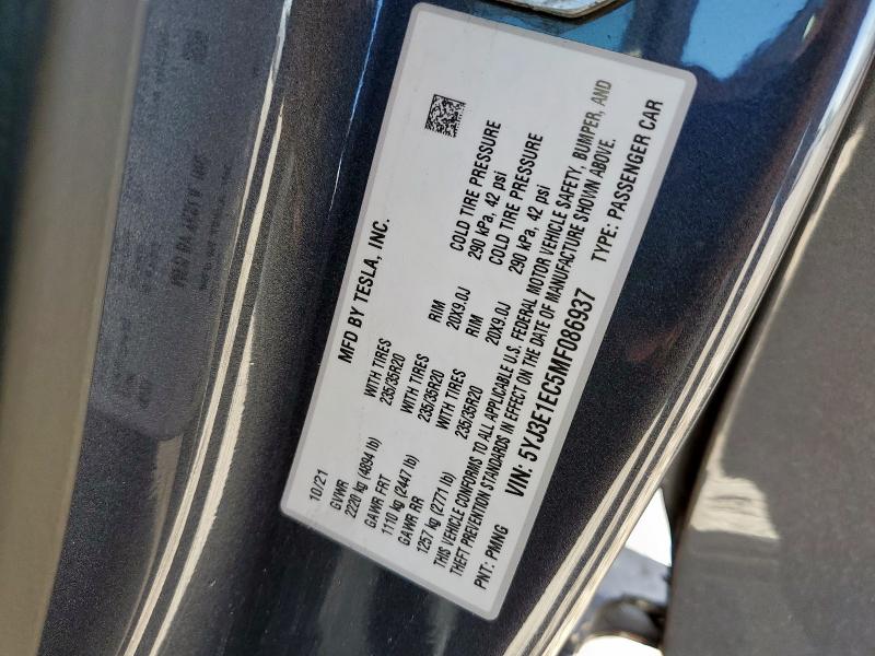 5YJ3E1EC5MF086937 - 2021 TESLA MODEL 3 ნაცრისფერი ფოტო 13