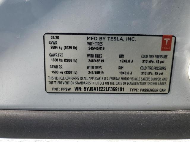 5YJSA1E22LF369101 - 2020 TESLA MODEL S Білий фото 12
