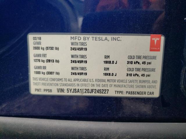 5YJSA1E20JF245227 - 2018 TESLA MODEL S 蓝色 照片 12