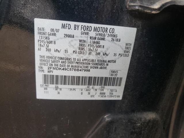 2FMDK49C57BB47998 - 2007 FORD EDGE SEL PLUS BLACK photo 12