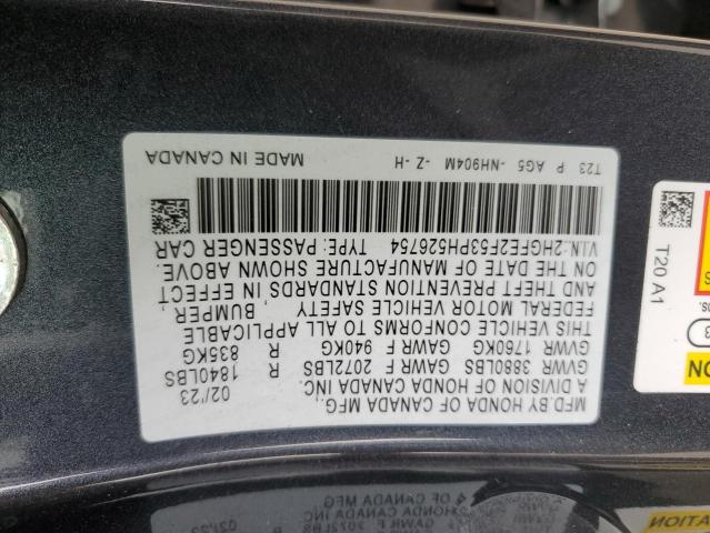 2HGFE2F53PH526754 - 2023 HONDA CIVIC SPORT GRAY photo 12
