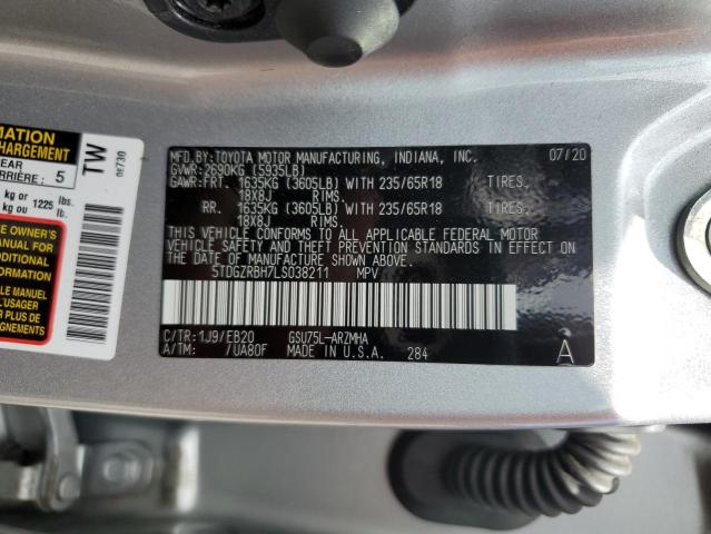 5TDGZRBH7LS038211 - 2020 TOYOTA HIGHLANDER XLE SILVER photo 12