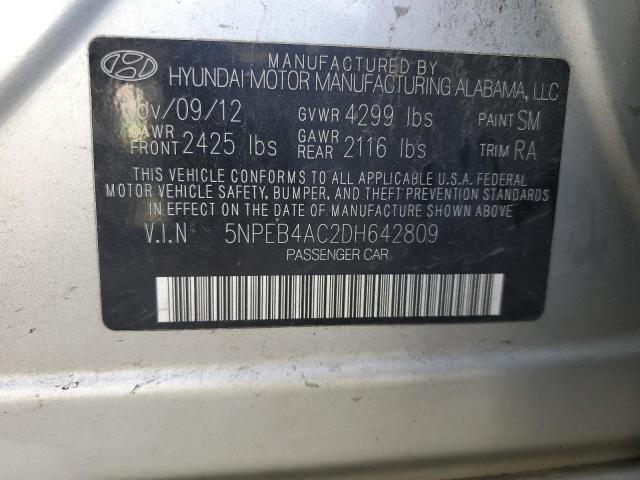 5NPEB4AC2DH642809 - 2013 HYUNDAI SONATA GLS SILVER photo 12