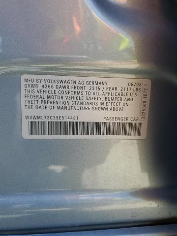 WVWML73C39E514481 - 2009 VOLKSWAGEN CC SPORT BLUE photo 12