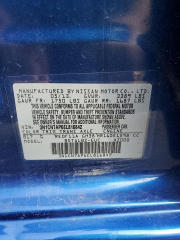 3N1CN7AP6EL816842 - 2014 NISSAN VERSA S BLUE photo 13