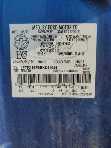 1FTFX1EF9BKD54034 - 2011 FORD F150 SUPER CAB BLUE photo 12