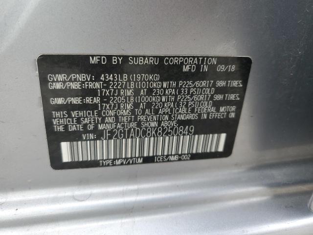 JF2GTADC8K8250849 - 2019 SUBARU CROSSTREK PREMIUM SILVER photo 12