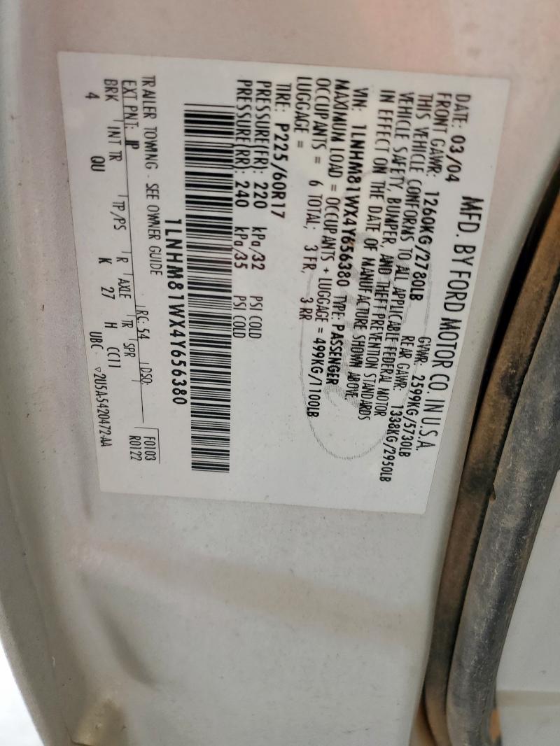 1LNHM81WX4Y656380 - 2004 LINCOLN TOWN CAR EXECUTIVE Արծաթագույն լուսանկար 12