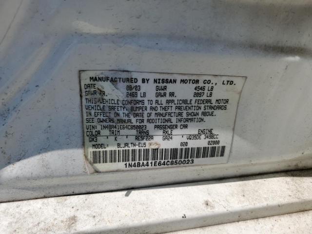 1N4BA41E64C850023 - 2004 NISSAN MAXIMA SE WHITE photo 12